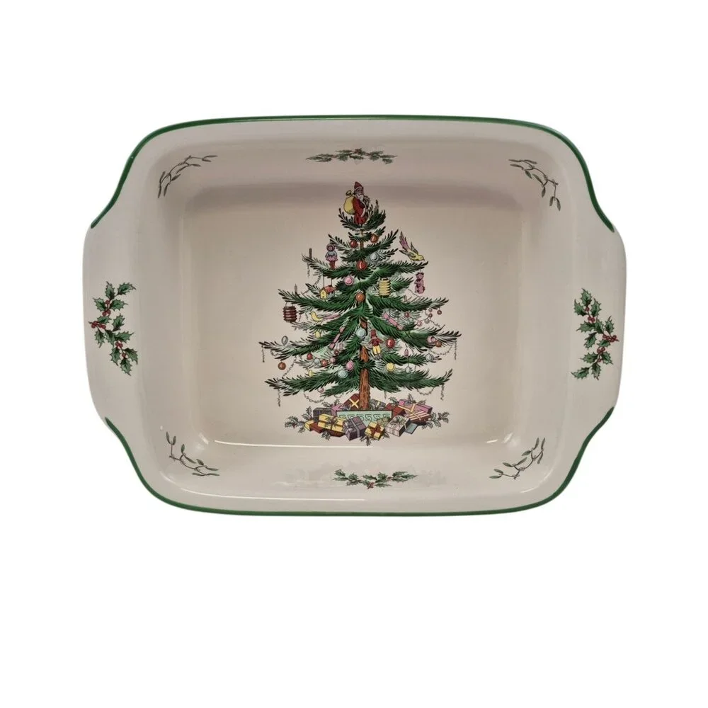 Spode Christmas Tree Rectangular Handled Dish S3324-A10 NIB 12 x 9.5 in Holiday - Picture 2 of 10